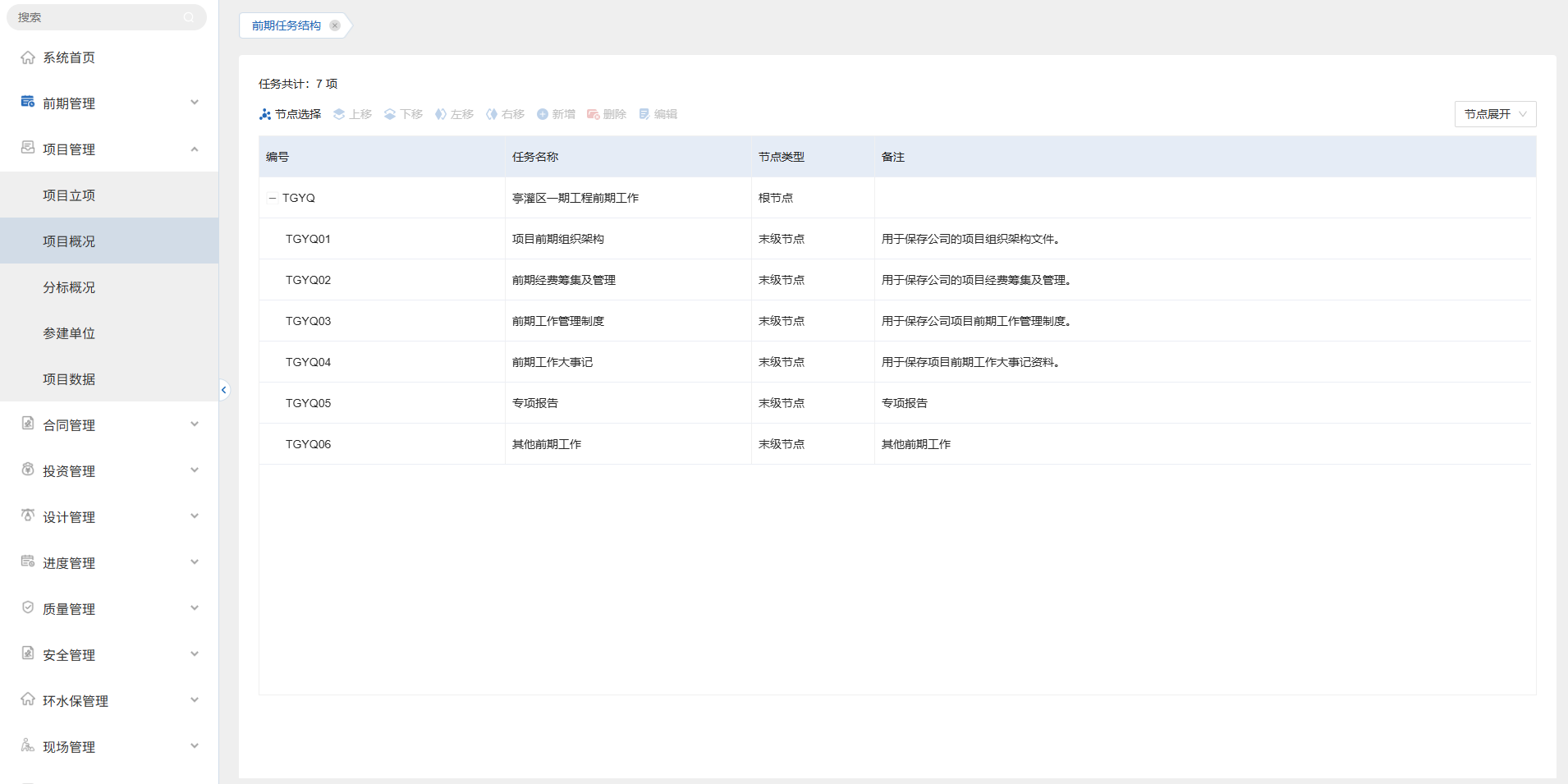 前期任务结构管理